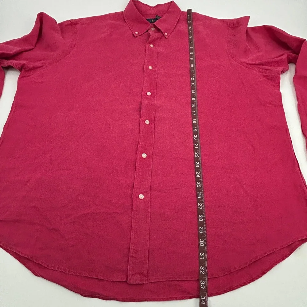 Ralph Lauren Button Down Shirt Mens XXL Fushia 100% Linen Long Sleeve Pony Logo